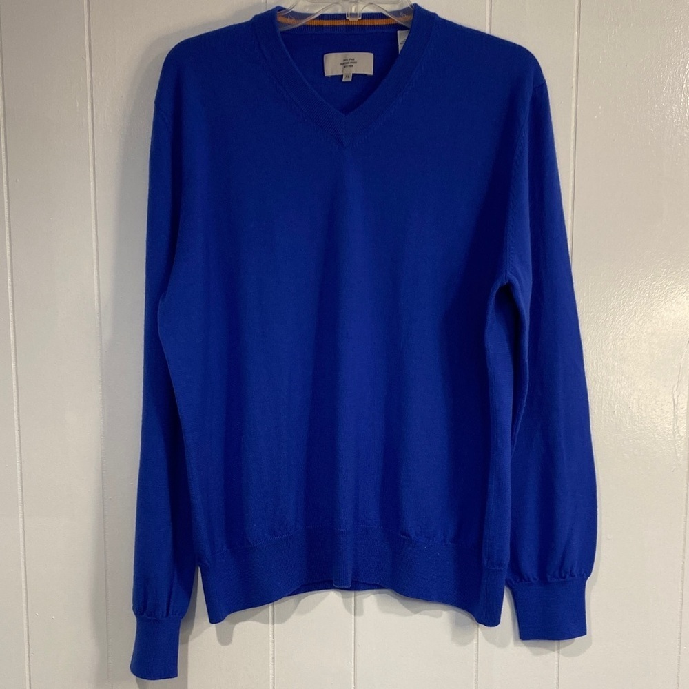 Jack Spade Sweater V-Neck Wool Quiet Luxury Old Money Designer Vibrant Blue XL